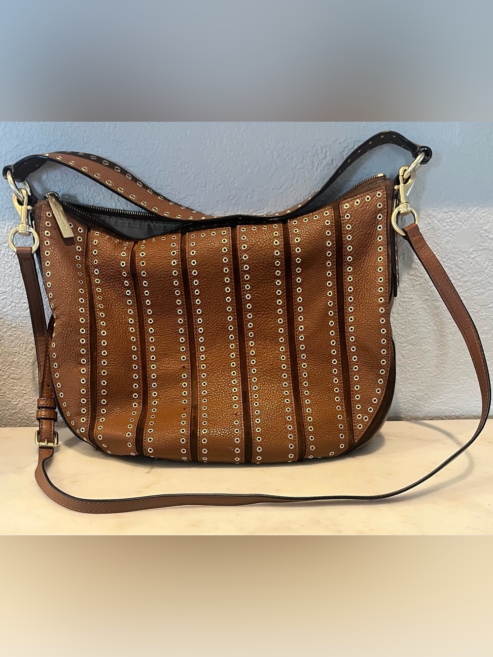 Michael Kors Brown Leather Eyelet-Trim Shoulder Bag